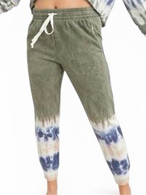 Aerie Olive Tie-Dye Jogger Pants with Navy & Peach Bands
